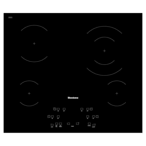 The BLOMBERG 24” wide, Electric Cooktop features a sleek black design and four burners.