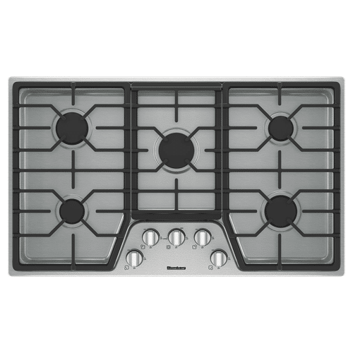 The BLOMBERG 36” wide, Gas Cooktop features a stainless steel design and four burners.