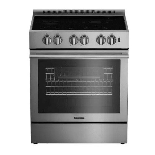 A BLOMBERG 30" wide, Electric Ranges stainless steel oven with four burners.
