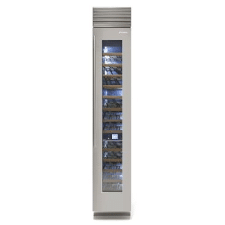 The FHIABA 18” stainless Professional Wine Cellar is a sleek and elegant wine cooler that features a glass door.