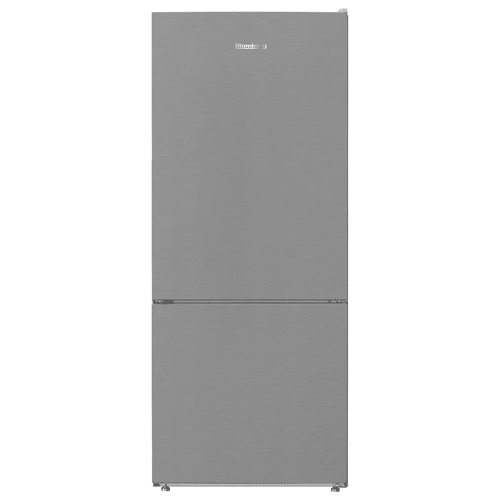 A sleek BLOMBERG 13.8 cu.ft., Free-Standing Bottom Freezer refrigerator against a white background.