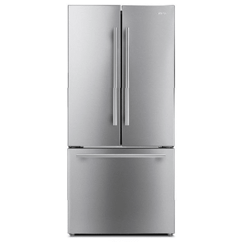 A FULGOR MILANO 30” FREE STANDING REFRIGERATOR stainless steel refrigerator freezer against a white background.