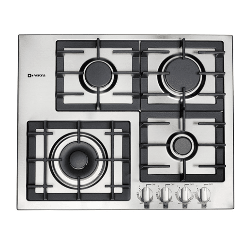 A FULGOR 24" COOKTOPS - GAS stainless steel gas cooktop with four burners.