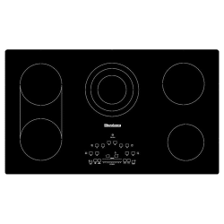 A black BLOMBERG 36” wide, Electric Cooktop with four burners.
