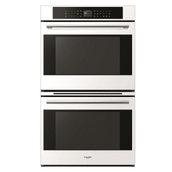 The FULGOR 30" WALL OVENS - DOUBLE is a sleek white double wall oven with two spacious ovens.