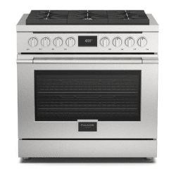 The FULGOR 36" PRO RANGES - ACCENTO offers a stainless steel gas range with two ovens.