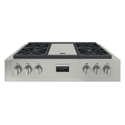 The FULGOR 36" PRO RANGE TOPS - SOFIA is a stainless steel stove top with four burners.