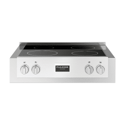 The FULGOR 30" PRO RANGE TOPS - SOFIA is a stainless steel stove with four burners.