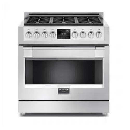 The FULGOR 36" PRO RANGES - SOFIA is a stainless steel oven with two ovens and two burners.