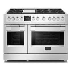 A FULGOR 48" Pro Range Sofia delivers the utmost cooking experience with its stainless steel construction, featuring two ovens and two burners.